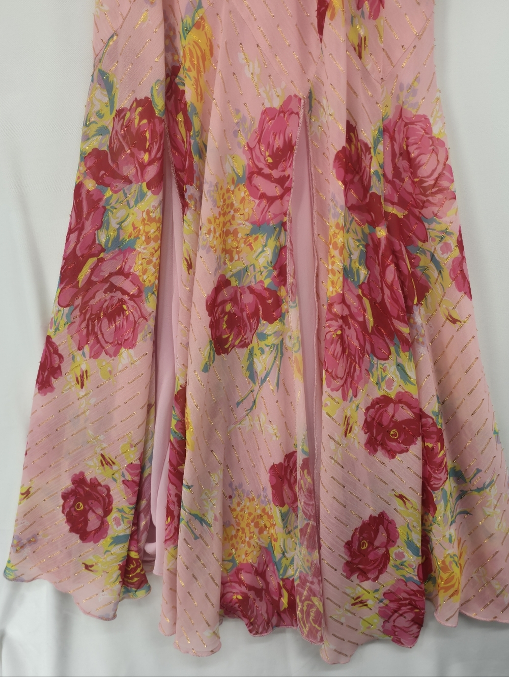 Betsey Johnson Pink Floral Maxi Dress M Sweetheart Sheer Layered Romantic - Picture 14 of 16